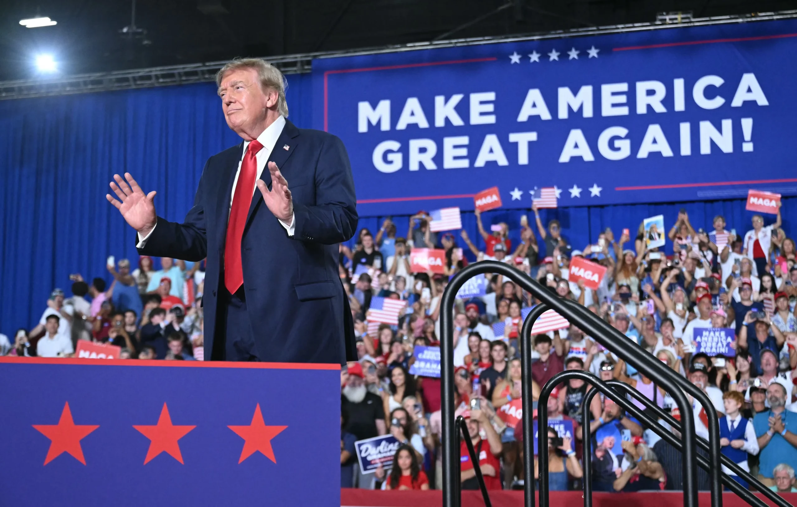 President Donald Trump addressing a high-profile campaign rally in Georgia ahead of the November 2026 midterm elections.